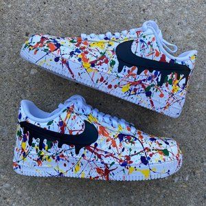 Air Force 1 Custom Shoes "All Color Splatter" Black Swoosh Drip Mens Womens Kids